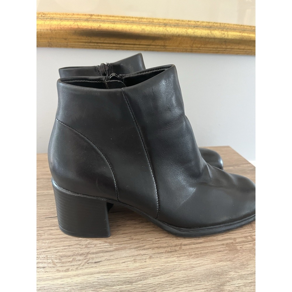 White Mountain Ankle Boot Womens 6 Side Zip Block‎ Heel Leather Black W2